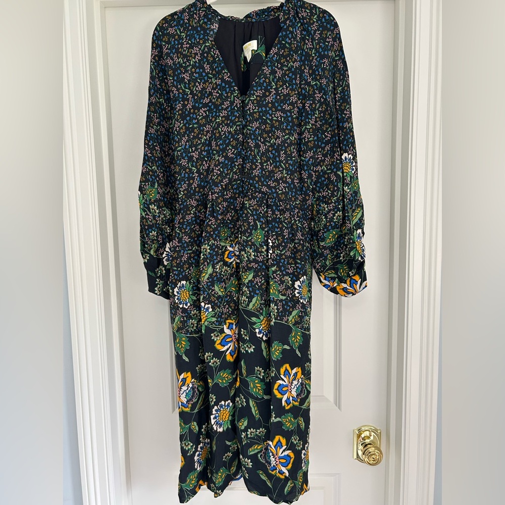 Maeve Black and Green Floral Long Sleeve Dress